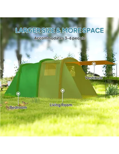 Outsunny Inflatable 3-4 Man Tunnel Tent w/ Air Pump, Living Area & Vestibule, Waterproof Family Camping Air Tent w/ Sewn In Grou