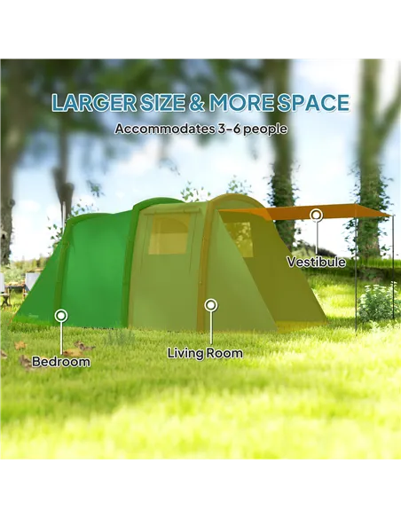 Outsunny Inflatable 3-4 Man Tunnel Tent w/ Air Pump, Living Area & Vestibule, Waterproof Family Camping Air Tent w/ Sewn In Grou