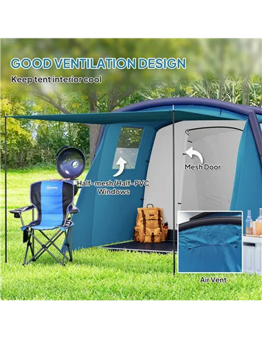 Outsunny Inflatable 3-4 Man Tunnel Tent w/ Air Pump, Living Area & Vestibule, Waterproof Family Camping Air Tent w/ Sewn In Grou