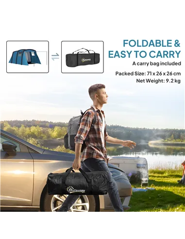 Outsunny Inflatable 3-4 Man Tunnel Tent w/ Air Pump, Living Area & Vestibule, Waterproof Family Camping Air Tent w/ Sewn In Grou