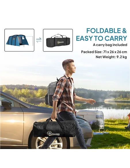 Outsunny Inflatable 3-4 Man Tunnel Tent w/ Air Pump, Living Area & Vestibule, Waterproof Family Camping Air Tent w/ Sewn In Grou