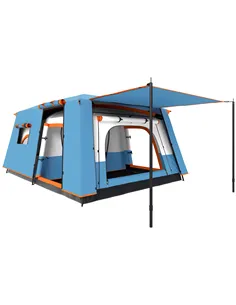 Outsunny 4-6 Man Camping Tent, Double Layer Tunnel Tent with Porch, Living Area and 2 Bedrooms, Sewn in Groundsheet, 3000mm Wate