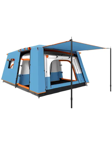 Outsunny 4-6 Man Camping Tent, Double Layer Tunnel Tent with Porch, Living Area and 2 Bedrooms, Sewn in Groundsheet, 3000mm Wate