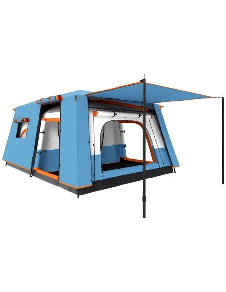 Outsunny 4-6 Man Camping Tent, Double Layer Tunnel Tent with Porch, Living Area and 2 Bedrooms, Sewn in Groundsheet, 3000mm Wate