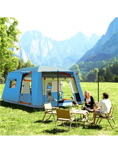 Outsunny 4-6 Man Camping Tent, Double Layer Tunnel Tent with Porch, Living Area and 2 Bedrooms, Sewn in Groundsheet, 3000mm Wate