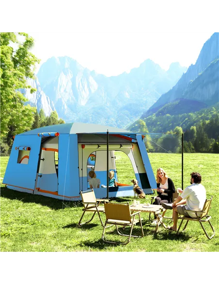 Outsunny 4-6 Man Camping Tent, Double Layer Tunnel Tent with Porch, Living Area and 2 Bedrooms, Sewn in Groundsheet, 3000mm Wate