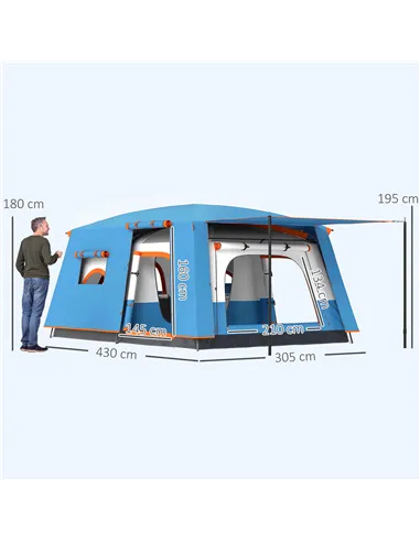 Outsunny 4-6 Man Camping Tent, Double Layer Tunnel Tent with Porch, Living Area and 2 Bedrooms, Sewn in Groundsheet, 3000mm Wate