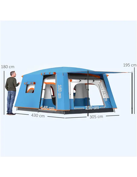 Outsunny 4-6 Man Camping Tent, Double Layer Tunnel Tent with Porch, Living Area and 2 Bedrooms, Sewn in Groundsheet, 3000mm Wate