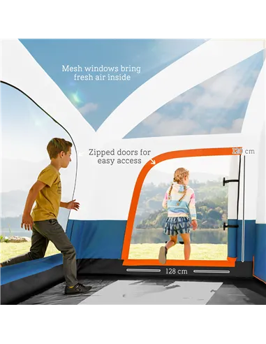 Outsunny 4-6 Man Camping Tent, Double Layer Tunnel Tent with Porch, Living Area and 2 Bedrooms, Sewn in Groundsheet, 3000mm Wate