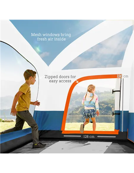 Outsunny 4-6 Man Camping Tent, Double Layer Tunnel Tent with Porch, Living Area and 2 Bedrooms, Sewn in Groundsheet, 3000mm Wate