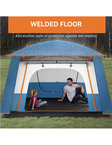 Outsunny 4-6 Man Camping Tent, Double Layer Tunnel Tent with Porch, Living Area and 2 Bedrooms, Sewn in Groundsheet, 3000mm Wate