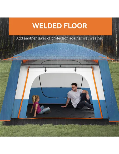 Outsunny 4-6 Man Camping Tent, Double Layer Tunnel Tent with Porch, Living Area and 2 Bedrooms, Sewn in Groundsheet, 3000mm Wate