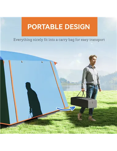 Outsunny 4-6 Man Camping Tent, Double Layer Tunnel Tent with Porch, Living Area and 2 Bedrooms, Sewn in Groundsheet, 3000mm Wate
