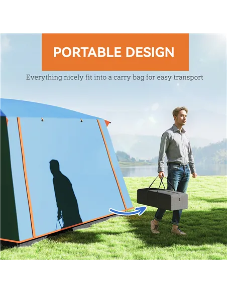 Outsunny 4-6 Man Camping Tent, Double Layer Tunnel Tent with Porch, Living Area and 2 Bedrooms, Sewn in Groundsheet, 3000mm Wate