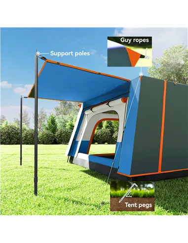 Outsunny 4-6 Man Camping Tent, Double Layer Tunnel Tent with Porch, Living Area and 2 Bedrooms, Sewn in Groundsheet, 3000mm Wate