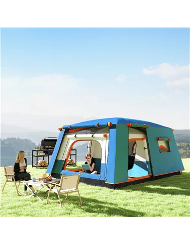 Outsunny 4-6 Man Camping Tent, Double Layer Tunnel Tent with Porch, Living Area and 2 Bedrooms, Sewn in Groundsheet, 3000mm Wate