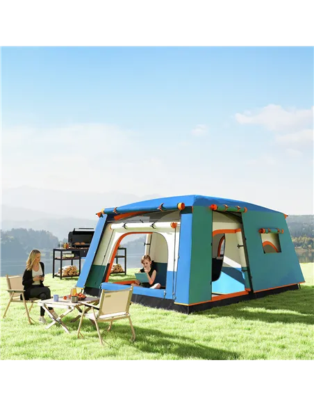Outsunny 4-6 Man Camping Tent, Double Layer Tunnel Tent with Porch, Living Area and 2 Bedrooms, Sewn in Groundsheet, 3000mm Wate