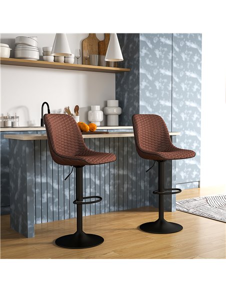 HOMCOM Set of Two Faux Leather Bar Stools - Brown