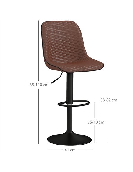 HOMCOM Set of Two Faux Leather Bar Stools - Brown