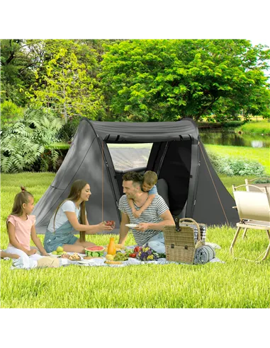 Outsunny 3 Man Camping Tent with Living Area and 2 Bedrooms, 3000mm Waterproof Family Tent with Sewn-in Groundsheet, Portable Do
