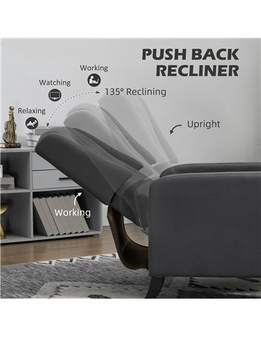 HOMCOM Wingback Recliner Chair for Home Theater, Button Tufted Microfibre Cloth Reclining Armchair with Leg Rest, Deep Grey