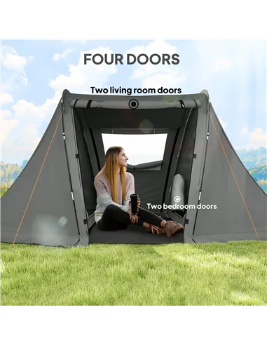 Outsunny 3 Man Camping Tent with Living Area and 2 Bedrooms, 3000mm Waterproof Family Tent with Sewn-in Groundsheet, Portable Do