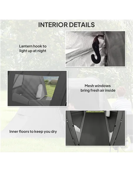 Outsunny 3 Man Camping Tent with Living Area and 2 Bedrooms, 3000mm Waterproof Family Tent with Sewn-in Groundsheet, Portable Do