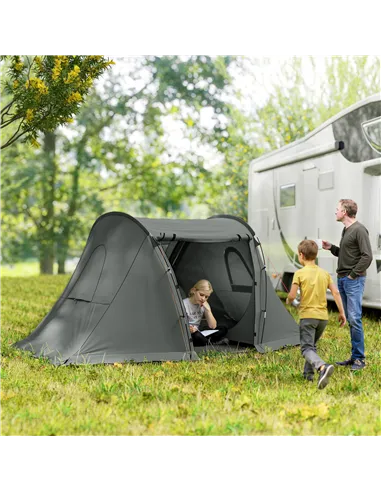 Outsunny 3 Man Camping Tent with Living Area and 2 Bedrooms, 3000mm Waterproof Family Tent with Sewn-in Groundsheet, Portable Do