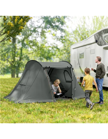 Outsunny 3 Man Camping Tent with Living Area and 2 Bedrooms, 3000mm Waterproof Family Tent with Sewn-in Groundsheet, Portable Do