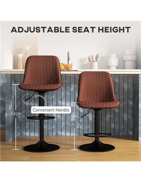 HOMCOM Set of Two Faux Leather Bar Stools - Brown