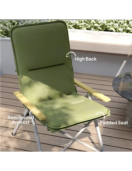 Outsunny Portable Padded Camping Chair, with Bag - Green