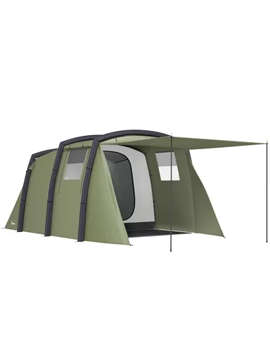 Outsunny Inflatable 3-4 Man Tunnel Tent w/ Air Pump, Living Area & Vestibule, Waterproof Family Camping Air Tent w/ Sewn In Grou