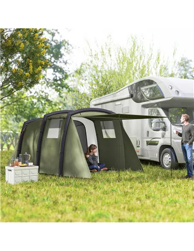 Outsunny Inflatable 3-4 Man Tunnel Tent w/ Air Pump, Living Area & Vestibule, Waterproof Family Camping Air Tent w/ Sewn In Grou