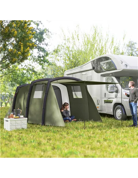 Outsunny Inflatable 3-4 Man Tunnel Tent w/ Air Pump, Living Area & Vestibule, Waterproof Family Camping Air Tent w/ Sewn In Grou