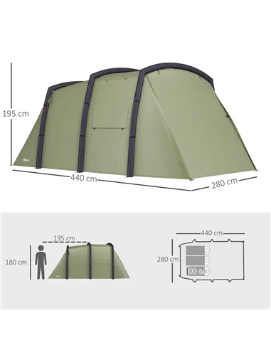 Outsunny Inflatable 3-4 Man Tunnel Tent w/ Air Pump, Living Area & Vestibule, Waterproof Family Camping Air Tent w/ Sewn In Grou
