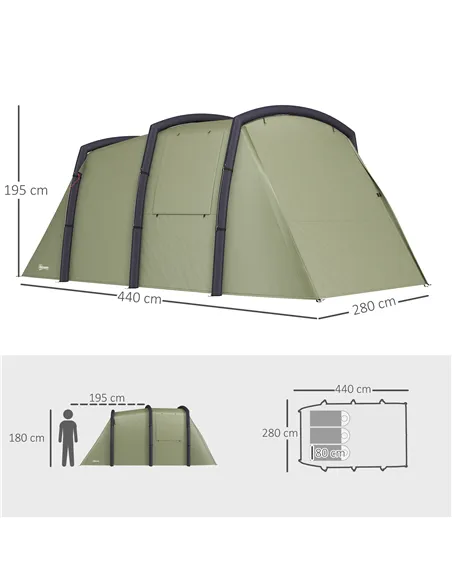 Outsunny Inflatable 3-4 Man Tunnel Tent w/ Air Pump, Living Area & Vestibule, Waterproof Family Camping Air Tent w/ Sewn In Grou