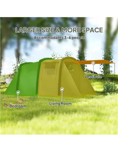 Outsunny Inflatable 3-4 Man Tunnel Tent w/ Air Pump, Living Area & Vestibule, Waterproof Family Camping Air Tent w/ Sewn In Grou