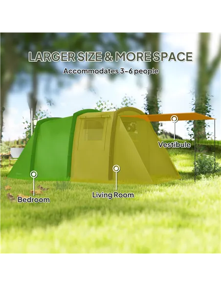 Outsunny Inflatable 3-4 Man Tunnel Tent w/ Air Pump, Living Area & Vestibule, Waterproof Family Camping Air Tent w/ Sewn In Grou