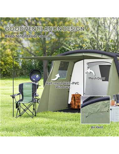 Outsunny Inflatable 3-4 Man Tunnel Tent w/ Air Pump, Living Area & Vestibule, Waterproof Family Camping Air Tent w/ Sewn In Grou