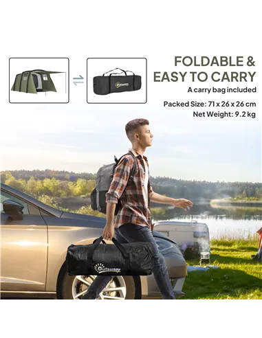 Outsunny Inflatable 3-4 Man Tunnel Tent w/ Air Pump, Living Area & Vestibule, Waterproof Family Camping Air Tent w/ Sewn In Grou