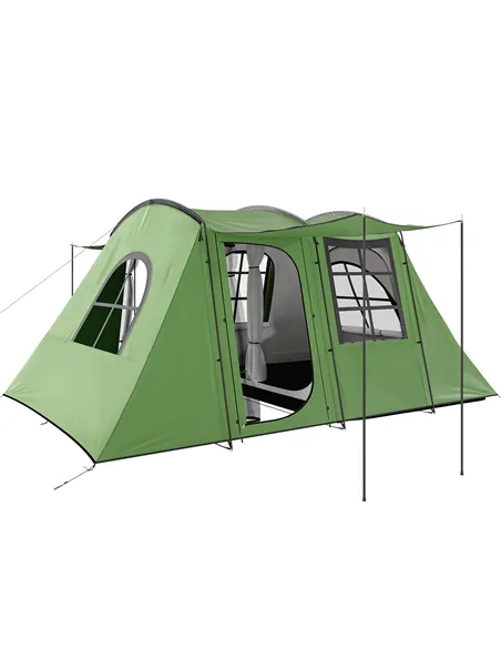 Outsunny 4 Man Tunnel Tent, Family Camping Tent with Porch, Bedroom and Living Area, Sewn in Groundsheet, 3000mm Waterproof, Por