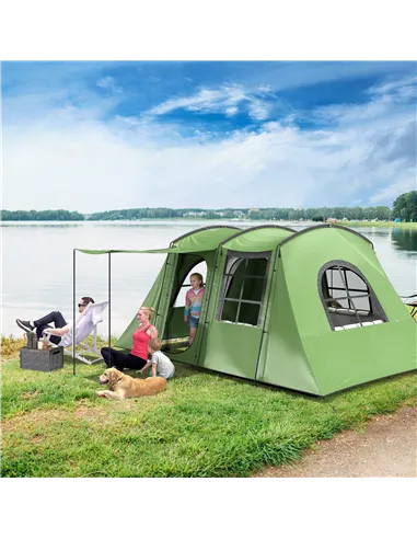 Outsunny 4 Man Tunnel Tent, Family Camping Tent with Porch, Bedroom and Living Area, Sewn in Groundsheet, 3000mm Waterproof, Por