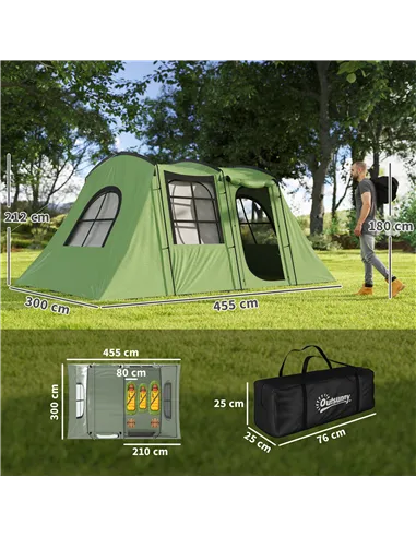 Outsunny 4 Man Tunnel Tent, Family Camping Tent with Porch, Bedroom and Living Area, Sewn in Groundsheet, 3000mm Waterproof, Por
