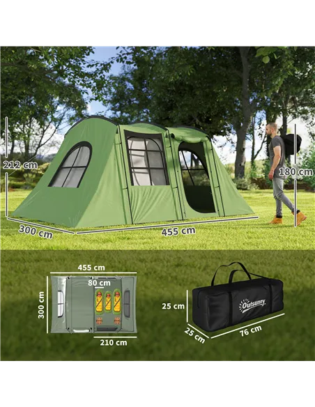 Outsunny 4 Man Tunnel Tent, Family Camping Tent with Porch, Bedroom and Living Area, Sewn in Groundsheet, 3000mm Waterproof, Por