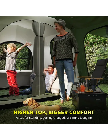 Outsunny 4 Man Tunnel Tent, Family Camping Tent with Porch, Bedroom and Living Area, Sewn in Groundsheet, 3000mm Waterproof, Por