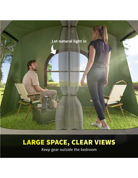 Outsunny 4 Man Tunnel Tent, Family Camping Tent with Porch, Bedroom and Living Area, Sewn in Groundsheet, 3000mm Waterproof, Por