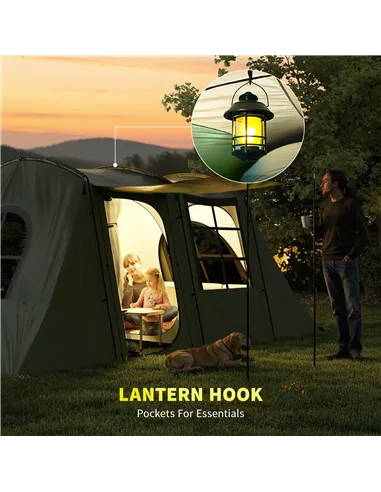 Outsunny 4 Man Tunnel Tent, Family Camping Tent with Porch, Bedroom and Living Area, Sewn in Groundsheet, 3000mm Waterproof, Por