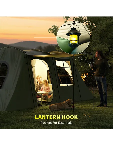 Outsunny 4 Man Tunnel Tent, Family Camping Tent with Porch, Bedroom and Living Area, Sewn in Groundsheet, 3000mm Waterproof, Por