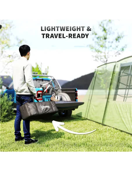 Outsunny 4 Man Tunnel Tent, Family Camping Tent with Porch, Bedroom and Living Area, Sewn in Groundsheet, 3000mm Waterproof, Por