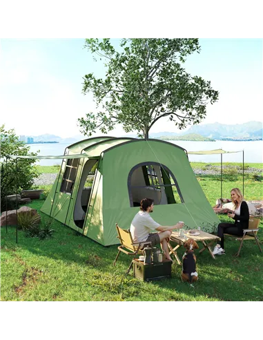 Outsunny 4 Man Tunnel Tent, Family Camping Tent with Porch, Bedroom and Living Area, Sewn in Groundsheet, 3000mm Waterproof, Por